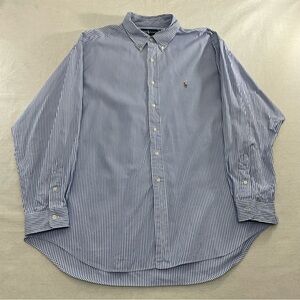 Vintage Ralph Lauren Shirt Mens 18 36 Yarmouth Pinpoint Oxford Flesh Pony Blue